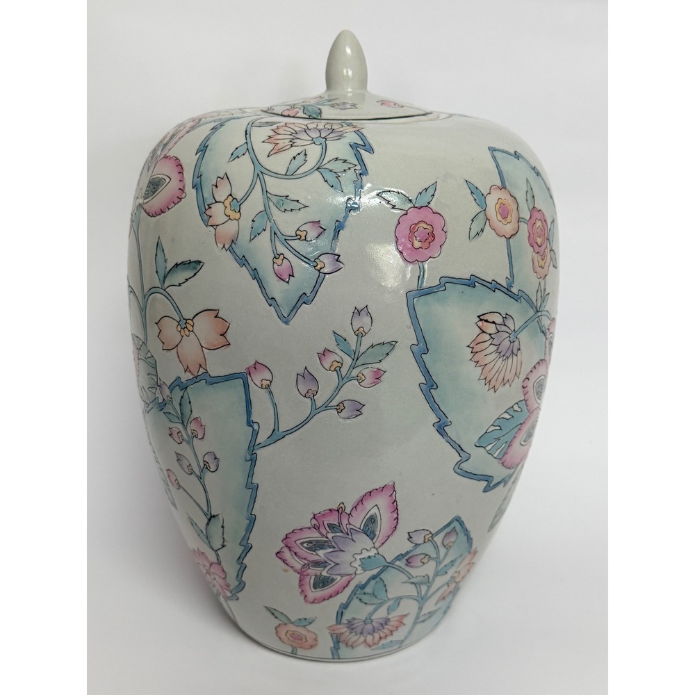 Vintage WBI Ginger Jar Floral Crackle Glaze Chinoiserie Mid Century